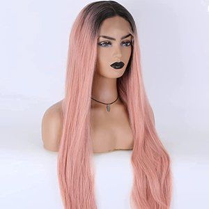 Pink ombré straight long wig